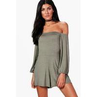 Off Shoulder Playsuit - khaki