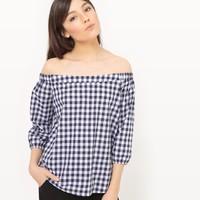 Off the Shoulder Gingham Blouse