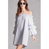 Off-the-Shoulder Pinstripe Dress