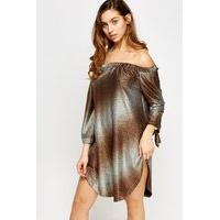 Off Shoulder Metallic Round Dress