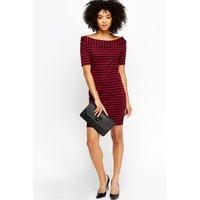 off shoulder stripe bodycon dress