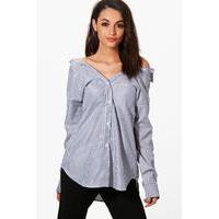 off the shoulder stripe tailored shirt grey