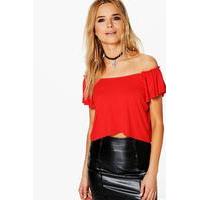 Off The Shoulder Ruffle Sleeve Crop - tomato