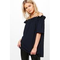 Off The Shoulder Frill Top - navy