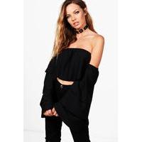 off the shoulder tiered sleeve top black
