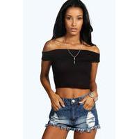 Off The Shoulder Bardot Crop Top - black