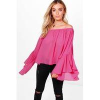 off the shoulder ruffle top cerise