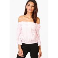 off the shoulder shirt pink