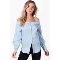 off the shoulder shirt blue