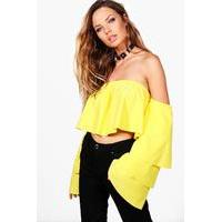 Off The Shoulder Tiered Sleeve Top - yellow