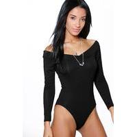 Off The Shoulder V Neck L/S Body - black