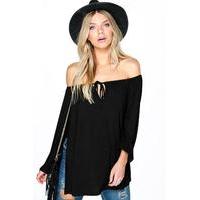 Off The Shoulder Smock Tie Top - black