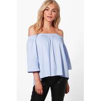 off the shoulder shirt blue