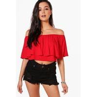 Off The Shoulder Frill Crop Top - red
