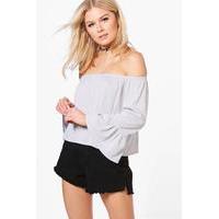 Off Shoulder Fitted Sleeve Top - dove