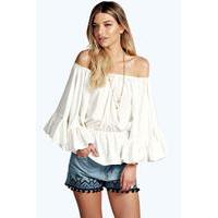 Off The Shoulder Frill Detail Top - white