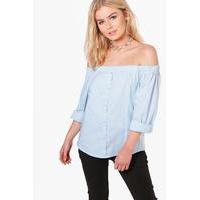 off the shoulder shirt blue