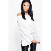 Off The Shoulder FLute Sleeve Lace Top - cream