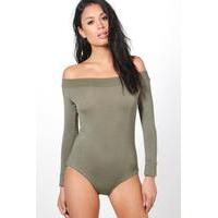 Off The Shoulder Long Sleeve Body - khaki