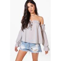 Off The Shoulder Frill Detail Blouse - grey