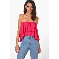 Off The Shoulder Woven Ruffle Bandeau Crop - pink