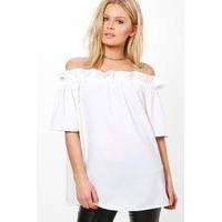 off the shoulder frill top white
