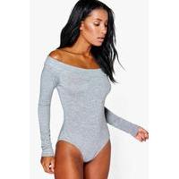 Off The Shoulder Long Sleeve Body - grey marl