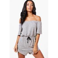 Off The Shoulder Knitted Lounge Playsuit - grey