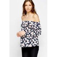 off shoulder navy floral top