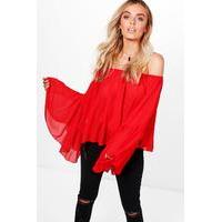 Off The Shoulder Ruffle Top - red