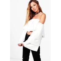 Off The Shoulder Tiered Sleeve Top - cream