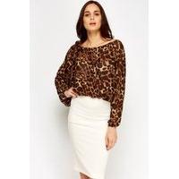 Off Shoulder Sheer Leopard Print Top