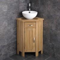ohio space saving corner oak vanity cabinet with circular sink
