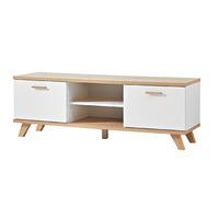 Ohio LCD TV Stand In White And Solid Oak With 2 Door And Shelves