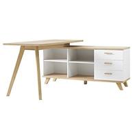 ohio rotating corner computer desk in white and solid oak