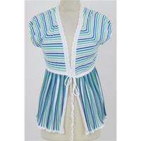 Oilily, size L blue, green & white striped cardigan