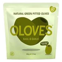 Oloves Basil &amp; Garlic Natural Green Pitted Olives 30g
