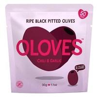 Oloves Chilli &amp; Garlic Ripe Black Pitted Olives 30g