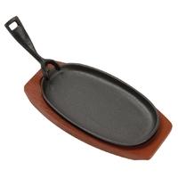 Olympia Cast Iron Oval Sizzler with Wooden Stand 240mm x6 Pack of 6