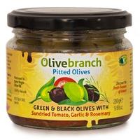 olive branch green black pitted olives with sundried tomato garlic ros ...