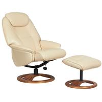 Olya Cream Leather Recliner and Footstool