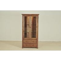 olde english oak glass display cabinet