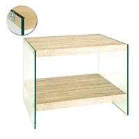 olymp light oak side table with glass legs and undershelf