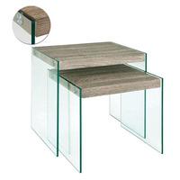 olymp dark oak nest of tables with side glass panels