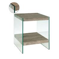 olymp dark oak end table with bent glass side panels