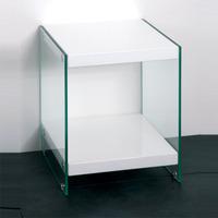 Olympic White High Gloss Top End Table With Glass Side Panels