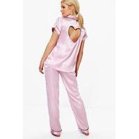 olivia satin heart trouser set pink