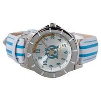 Olympique de Marseille Analogue White Dial Stripe Strap Watch - Young, Blue