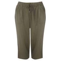 Olive Green Linen Blend Cropped Trousers, Olive