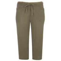 Olive Green Linen Blend Cropped Trousers, Olive